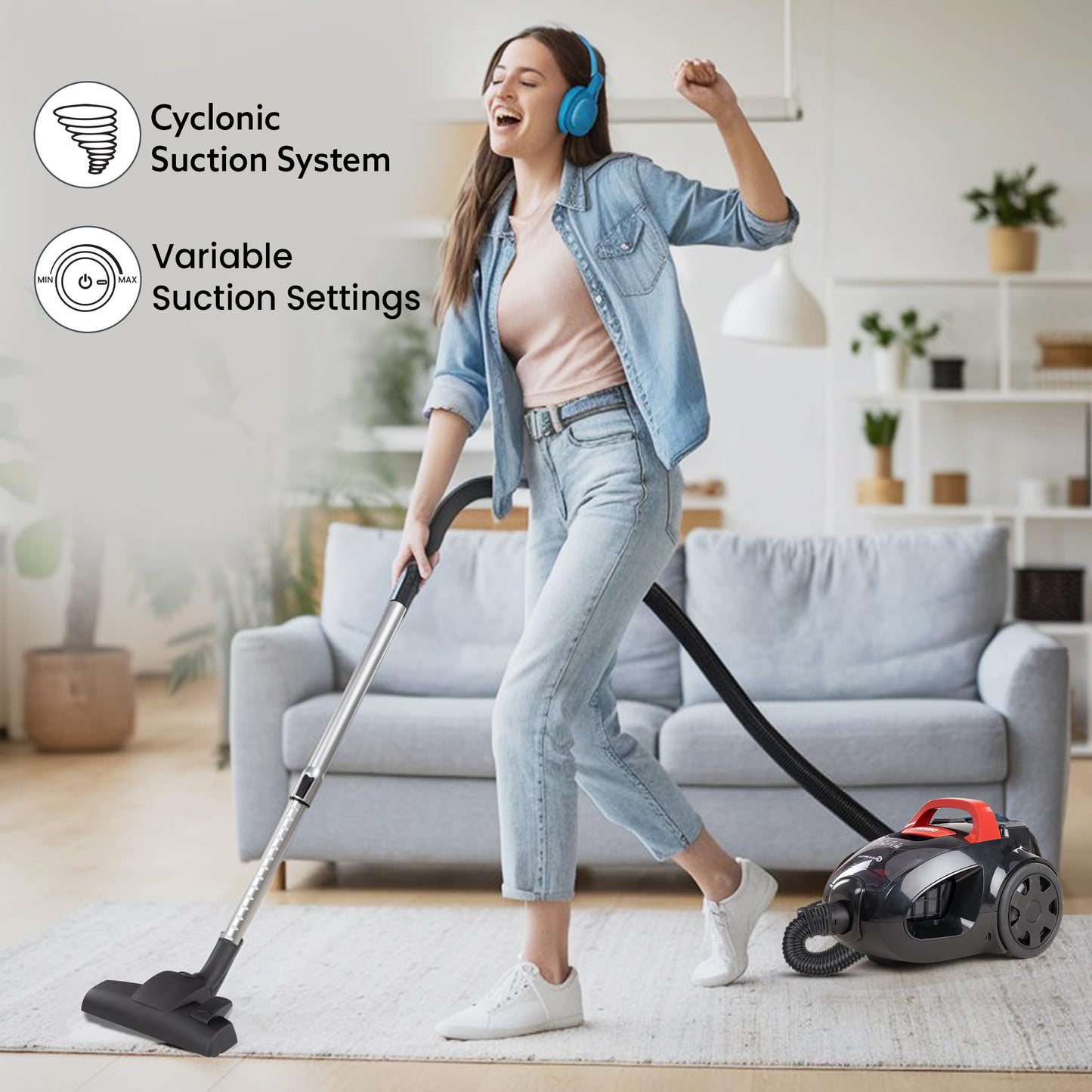 AGARO ICON 1600 Watts Bagless Dry Vacuum Cleaner for Home & Office, up to 24 kPa Variable Suction with Cyclonic Technology, 1.5L Bagless Bin, Multiple Accessories, Compact & Lightweight, Easy to Use