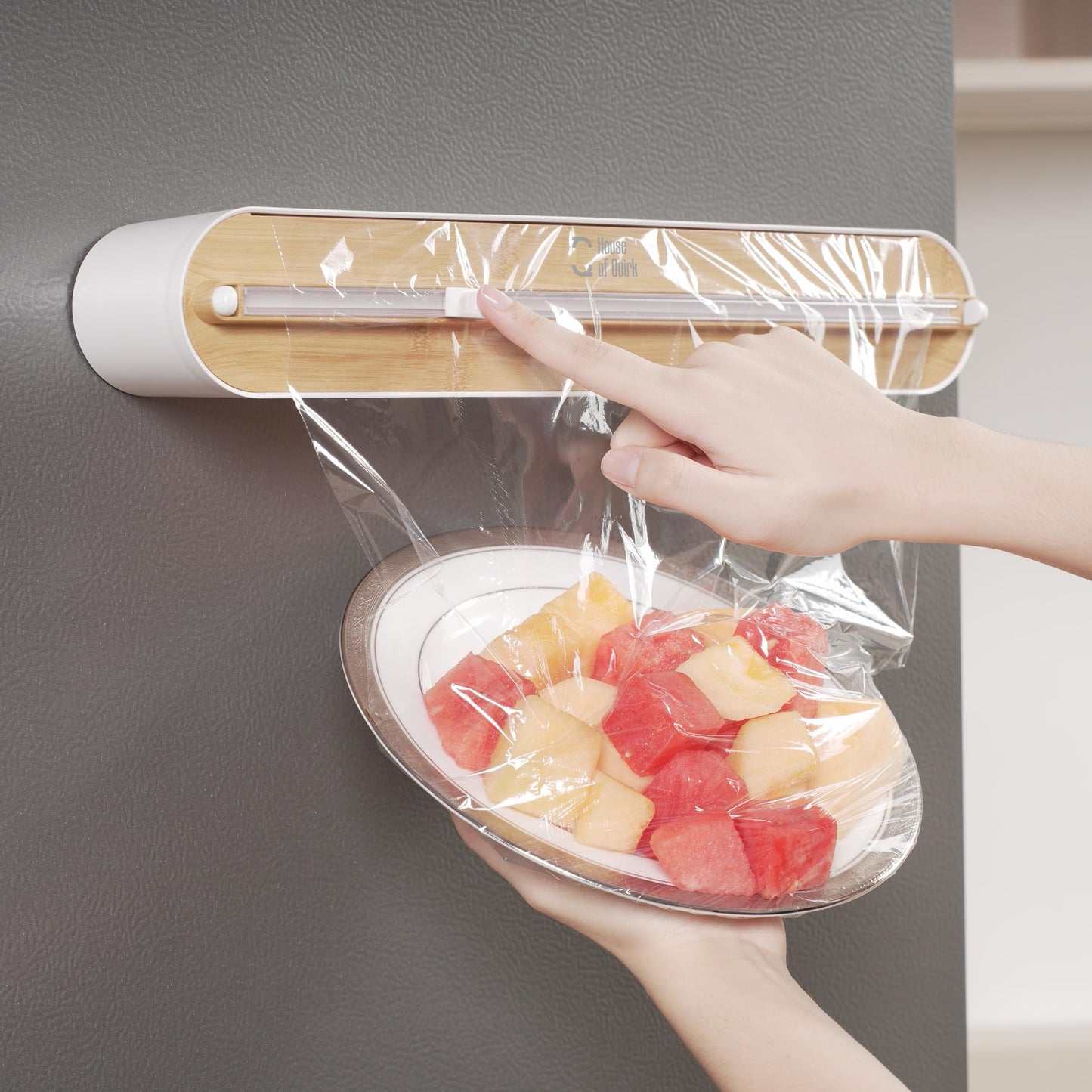 House of Quirk Magnetic Plastic Wrap Dispenser with Cutter, 3 in 1 Aluminum Foil and Plastic Wrap Organizer with Paper Towel Holder, Compatible with Cling Film, Tin Foil and Roti Paper Cutter (Grey)