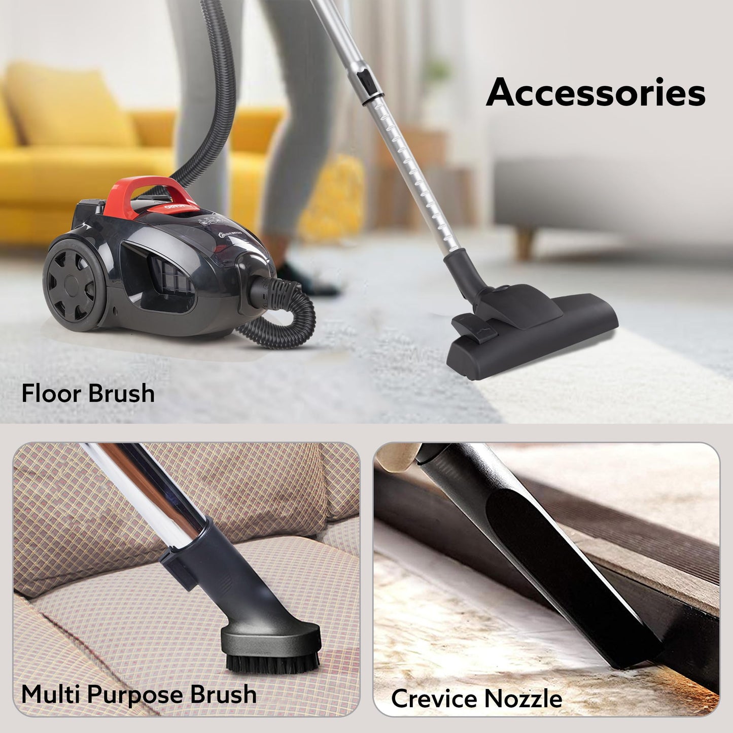 AGARO ICON 1600 Watts Bagless Dry Vacuum Cleaner for Home & Office, up to 24 kPa Variable Suction with Cyclonic Technology, 1.5L Bagless Bin, Multiple Accessories, Compact & Lightweight, Easy to Use