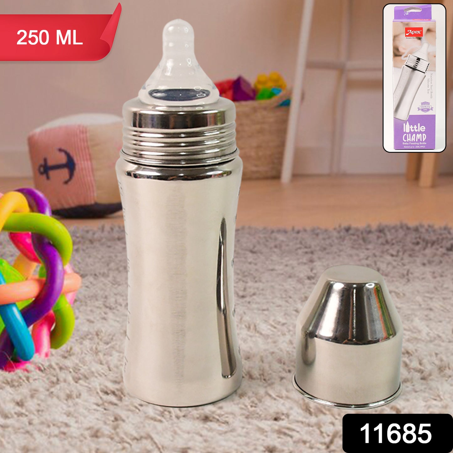 Apex Stainless Steel Little Champ Baby Feeding Bottle (250 Ml)