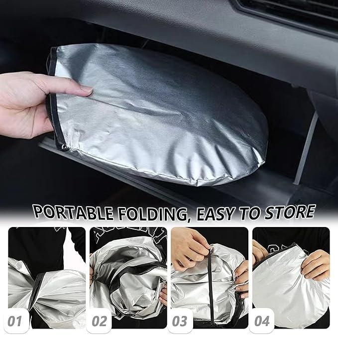Don't let your car tell you DONT Touch ME, I am Super HOT. use Folding Car Window Sunshade Cover, will save your dashboard and Steering wheel from getting over heated.