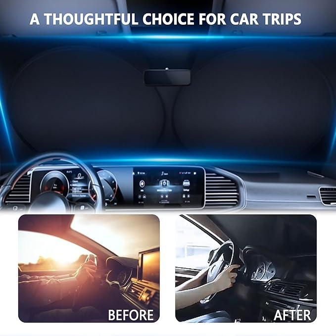 Don't let your car tell you DONT Touch ME, I am Super HOT. use Folding Car Window Sunshade Cover, will save your dashboard and Steering wheel from getting over heated.