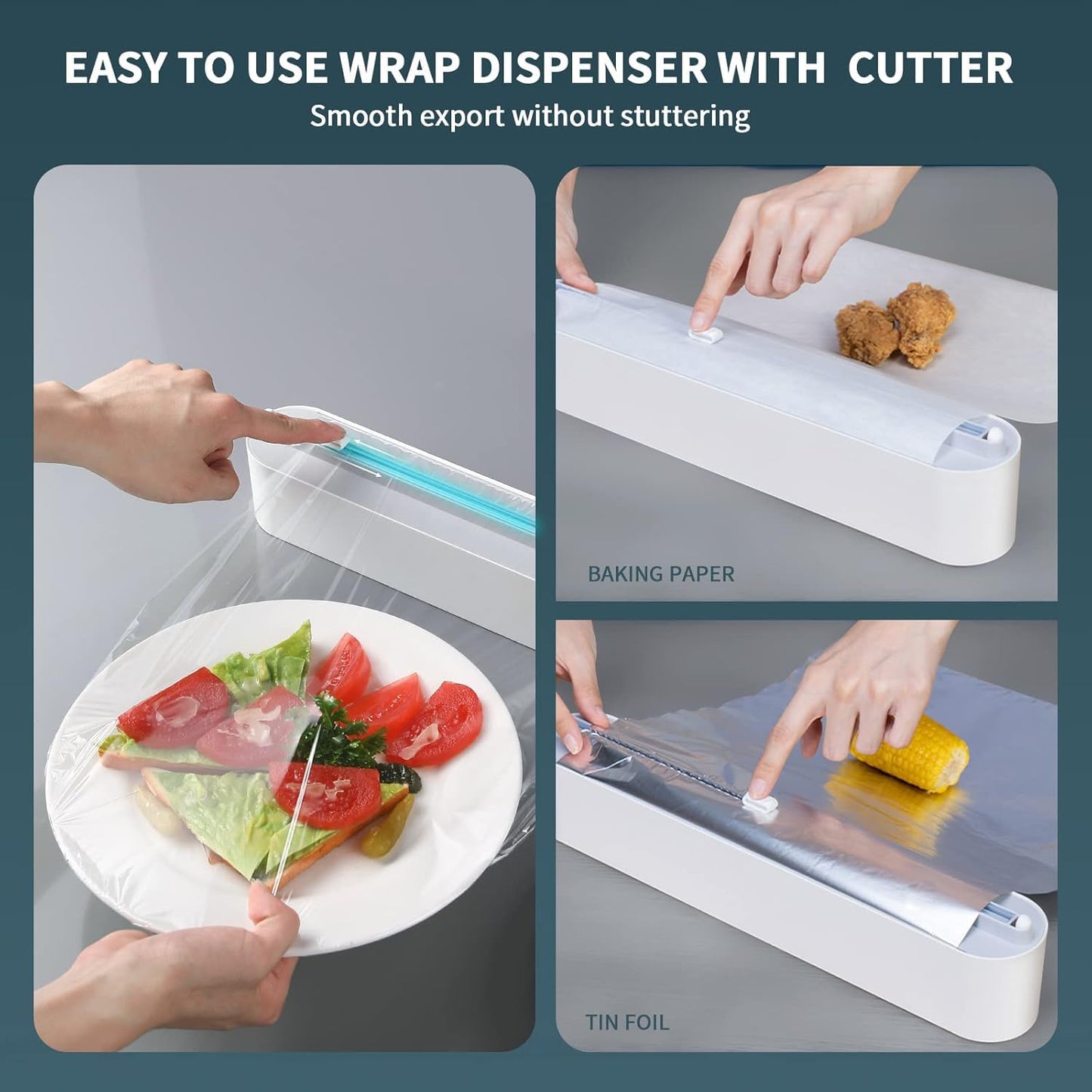 House of Quirk Magnetic Plastic Wrap Dispenser with Cutter, 3 in 1 Aluminum Foil and Plastic Wrap Organizer with Paper Towel Holder, Compatible with Cling Film, Tin Foil and Roti Paper Cutter (Grey)