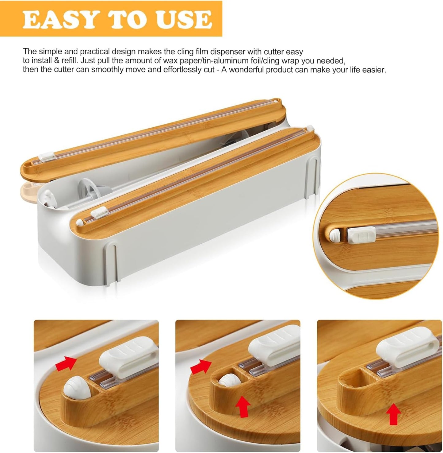 House of Quirk Magnetic Plastic Wrap Dispenser with Cutter, 3 in 1 Aluminum Foil and Plastic Wrap Organizer with Paper Towel Holder, Compatible with Cling Film, Tin Foil and Roti Paper Cutter (Grey)