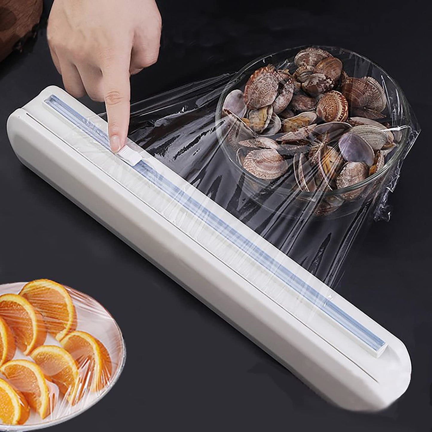 House of Quirk Magnetic Plastic Wrap Dispenser with Cutter, 3 in 1 Aluminum Foil and Plastic Wrap Organizer with Paper Towel Holder, Compatible with Cling Film, Tin Foil and Roti Paper Cutter (Grey)