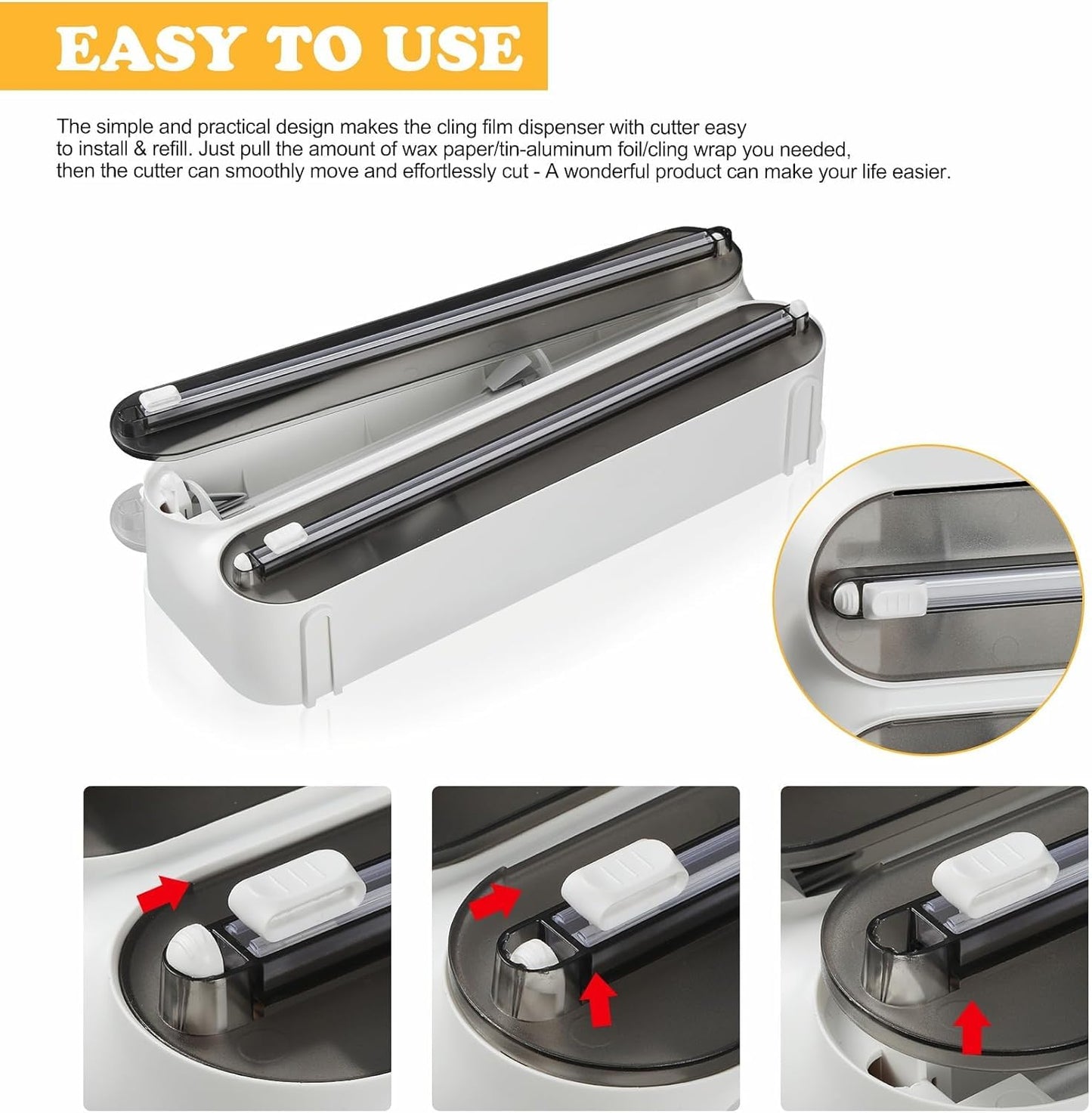 House of Quirk Magnetic Plastic Wrap Dispenser with Cutter, 3 in 1 Aluminum Foil and Plastic Wrap Organizer with Paper Towel Holder, Compatible with Cling Film, Tin Foil and Roti Paper Cutter (Grey)