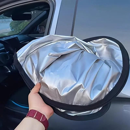 Don't let your car tell you DONT Touch ME, I am Super HOT. use Folding Car Window Sunshade Cover, will save your dashboard and Steering wheel from getting over heated.